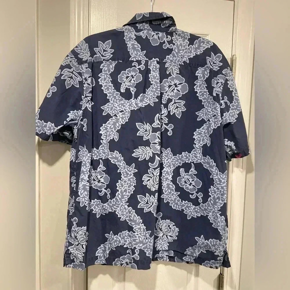 Old Navy Men’s Blue Hibiscus Hawaiian Print Blue Short Sleeve Button Down Size L - Picture 11 of 11